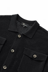Barocco Ventura Mesh Knit Men's Long Sleeve Shirt - Black