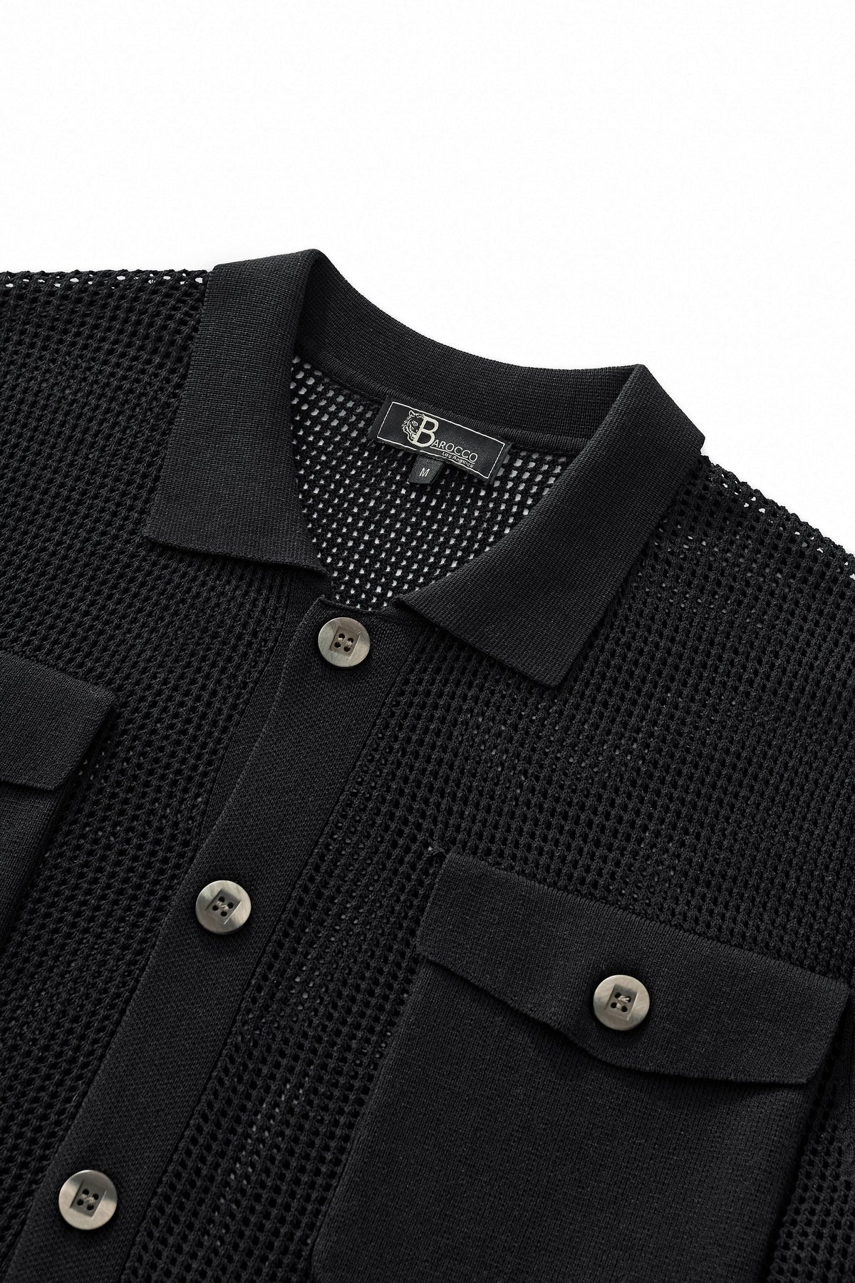 Barocco Ventura Mesh Knit Men's Long Sleeve Shirt - Black