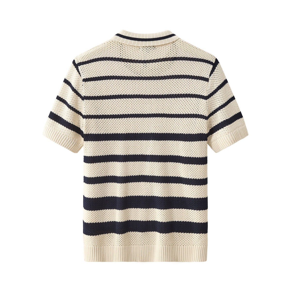 Barocco Regatta Mesh Stripe Knit Men's Short Sleeve Shirt - Ivory