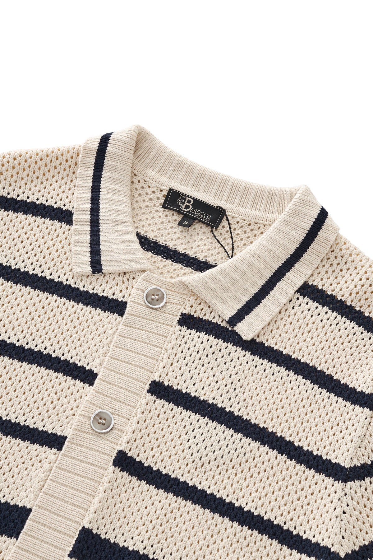 Barocco Regatta Mesh Stripe Knit Men's Short Sleeve Shirt - Ivory