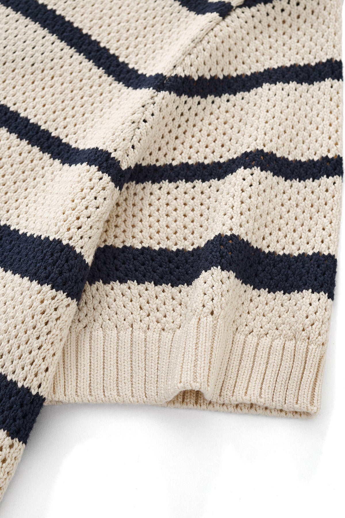 Barocco Regatta Mesh Stripe Knit Men's Short Sleeve Shirt - Ivory