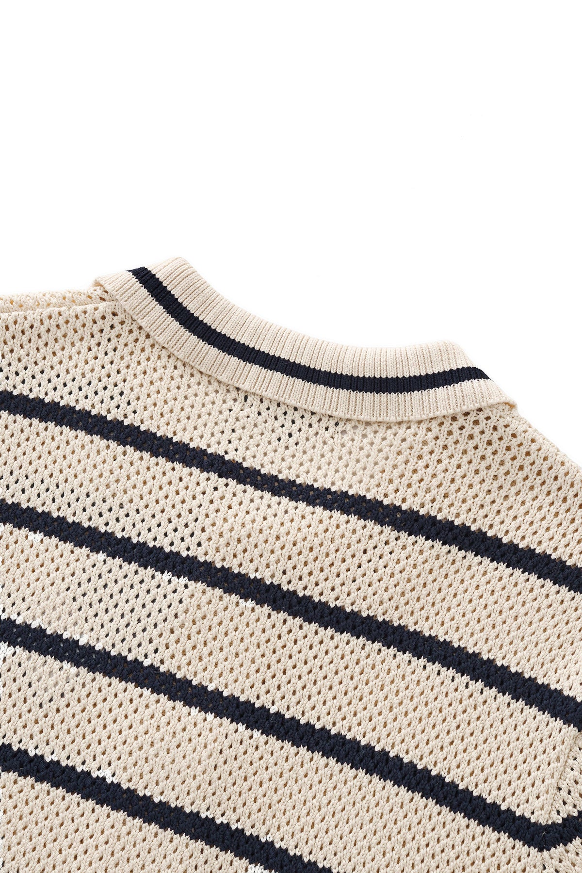 Barocco Regatta Mesh Stripe Knit Men's Short Sleeve Shirt - Ivory