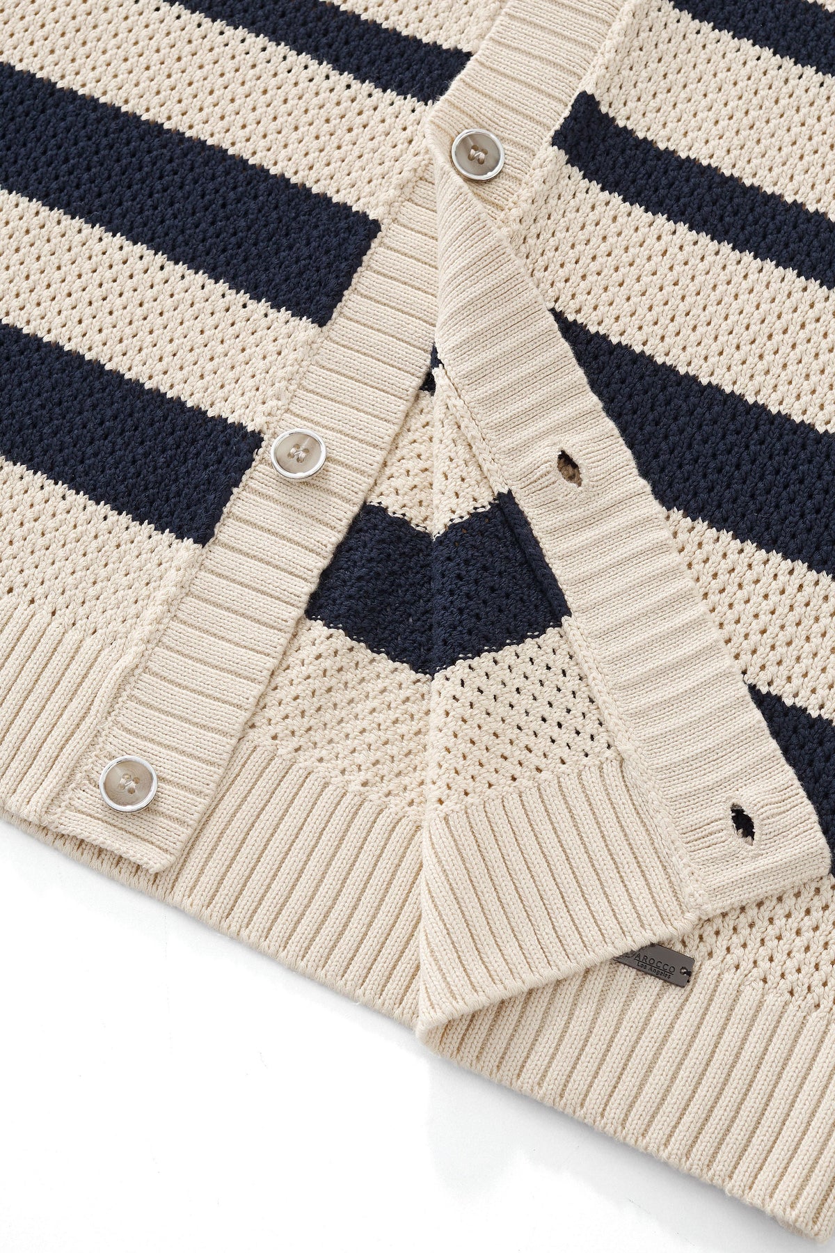 Barocco Regatta Mesh Stripe Knit Men's Short Sleeve Shirt - Ivory