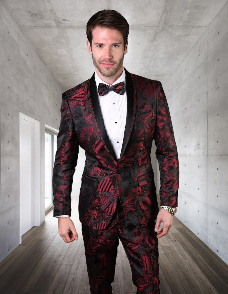 2 Pc Slim Fit Suit With Matching Bow Tie| RJS-103| Burgundy