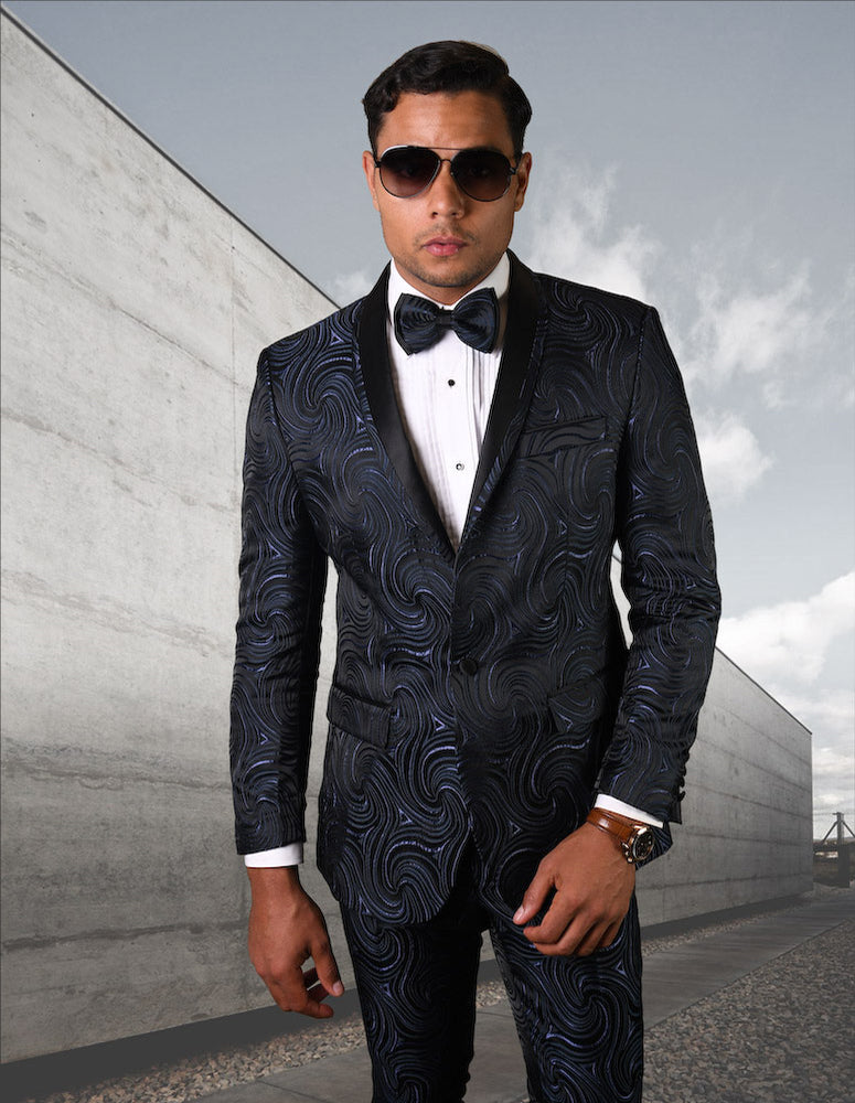2pc Slim Fit Suit With Matching Bow Tie| RJS-104| Navy