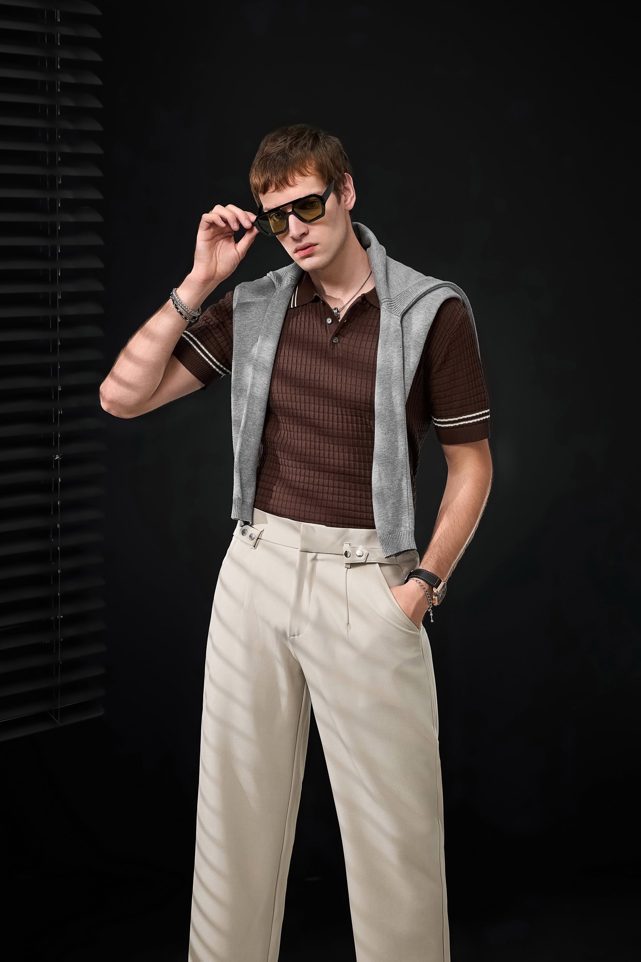 Kingsley Side-Tab Trousers TAUPE