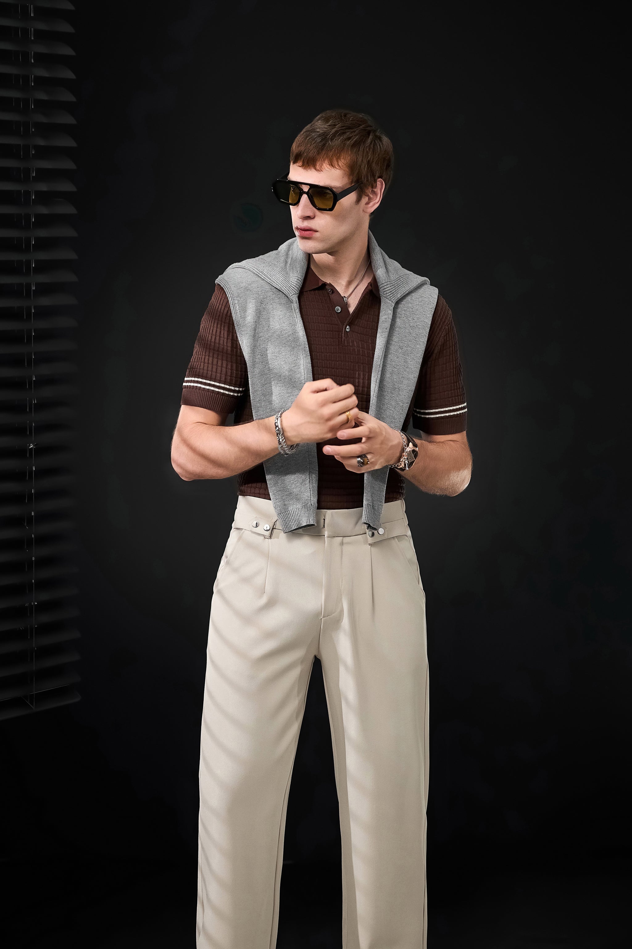 Kingsley Side-Tab Trousers TAUPE