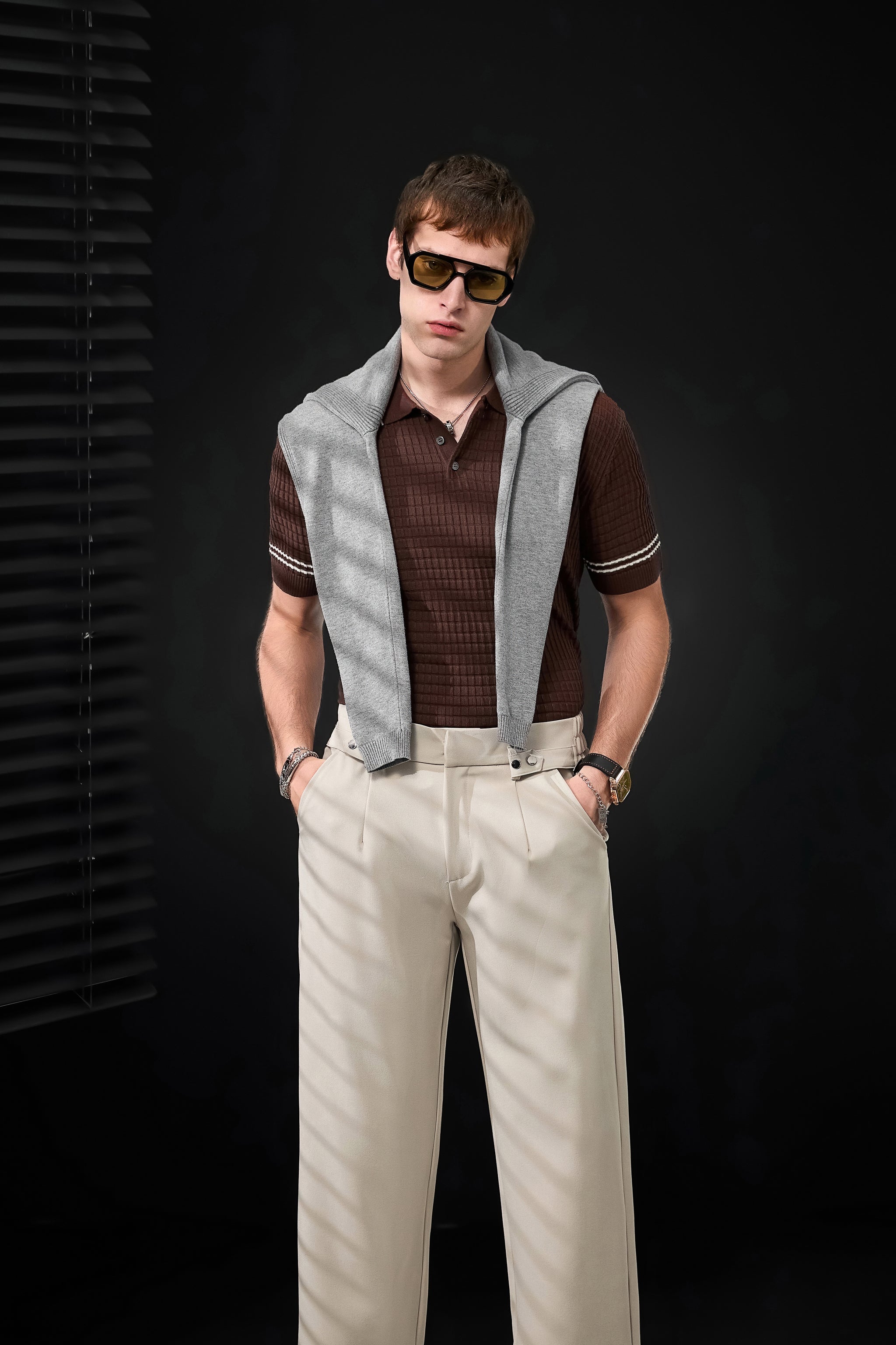 Kingsley Side-Tab Trousers TAUPE