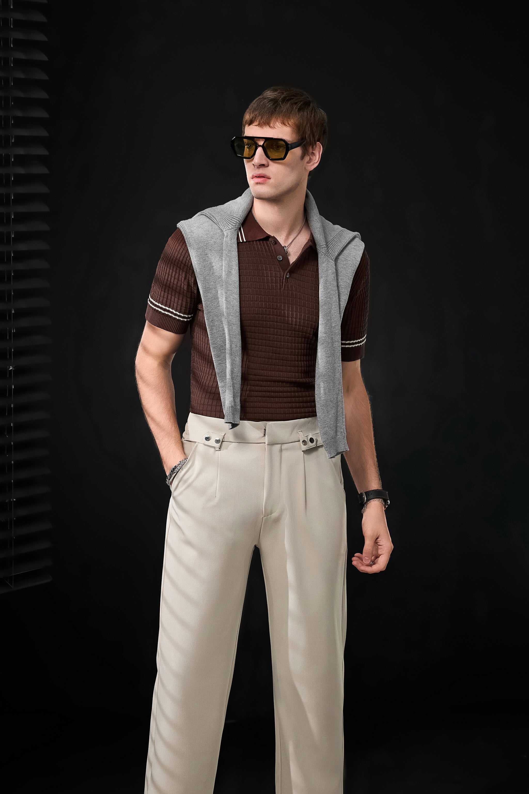 Kingsley Side-Tab Trousers TAUPE