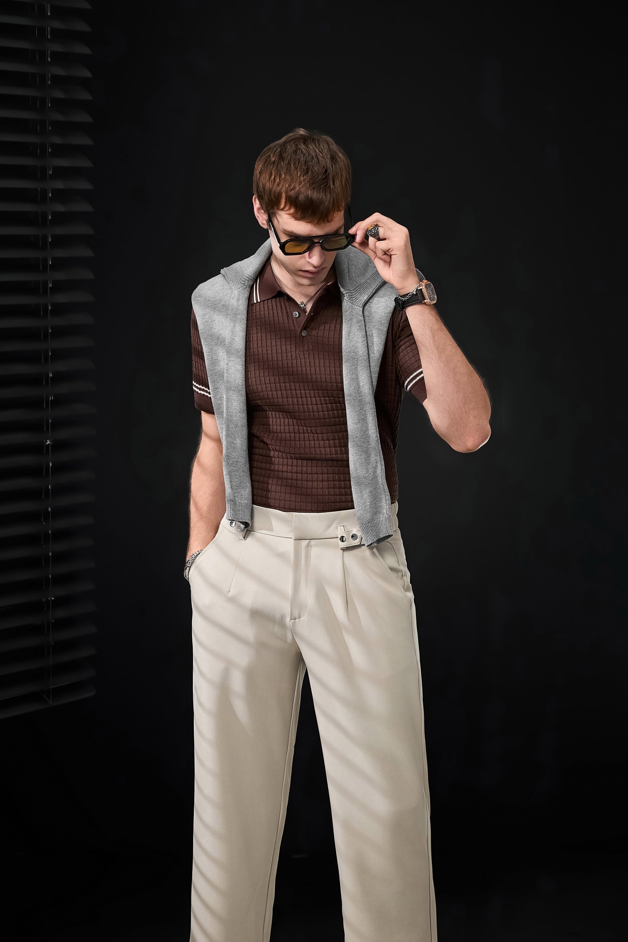 Kingsley Side-Tab Trousers TAUPE