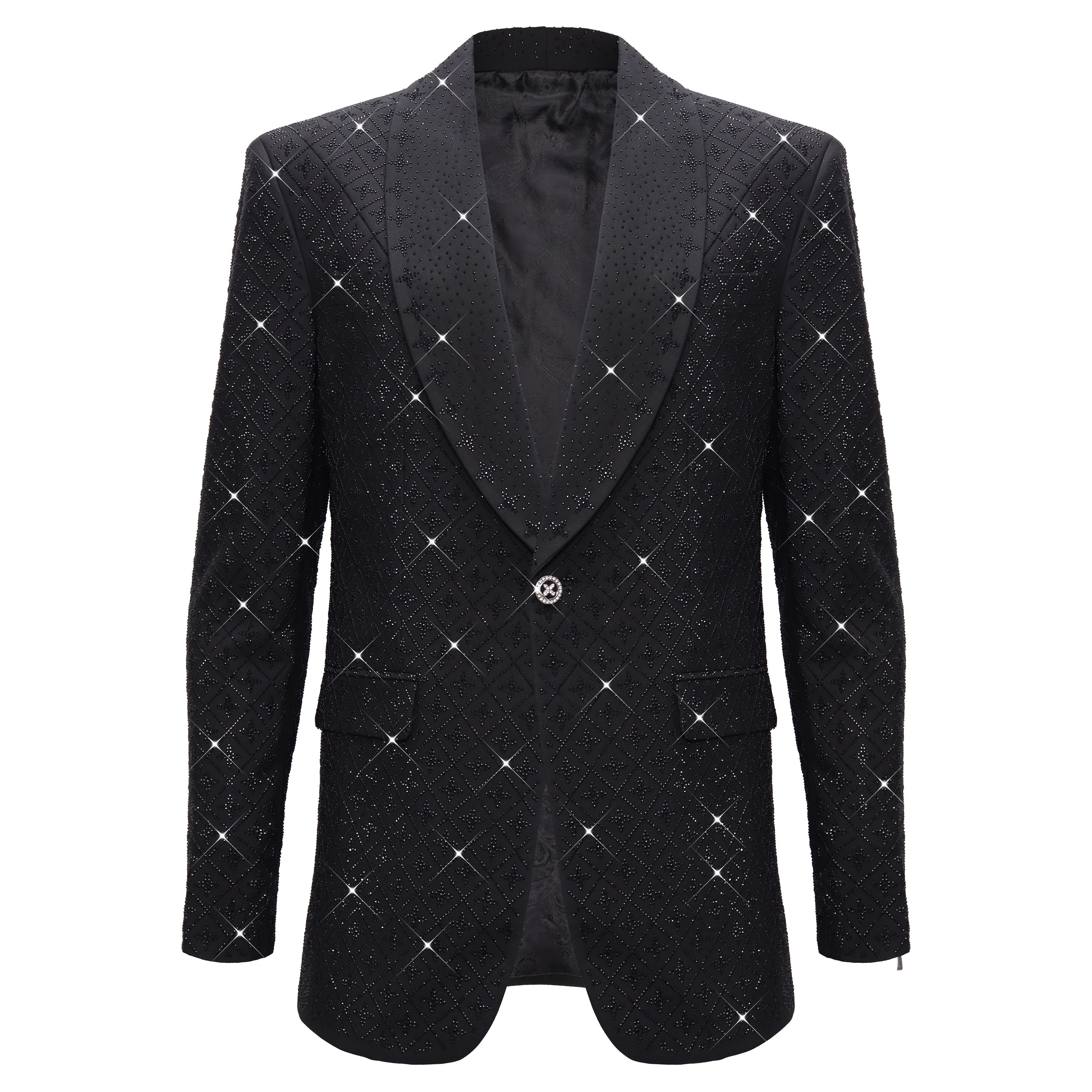 Elegant Black Blazer with Sparkling Embellishments BLACK/BLACK