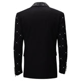 Luxurious Black Blazer with Elegant Rhinestone Emb BLACK