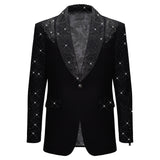 Luxurious Black Blazer with Elegant Rhinestone Emb BLACK