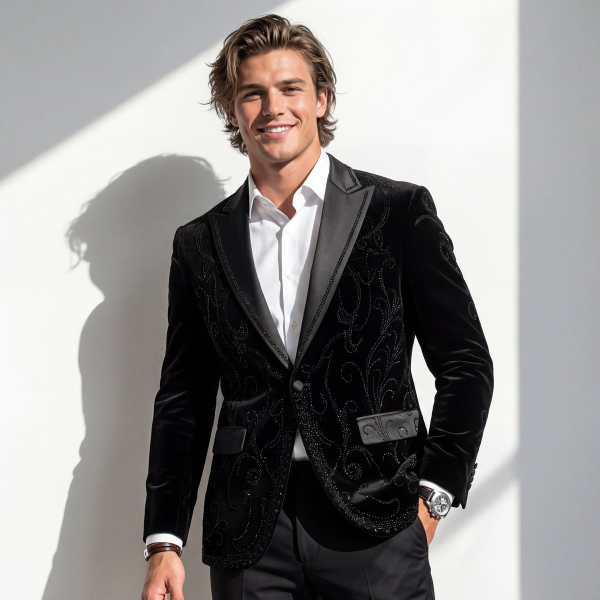 Barocco Valent Noir Men's Velvet Blazer - Black