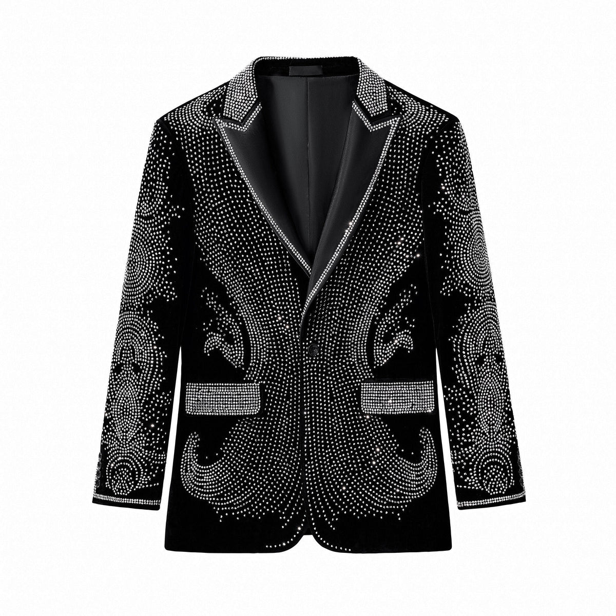 Regal Cascades Embellished Velvet Blazer BLACK/SILVER