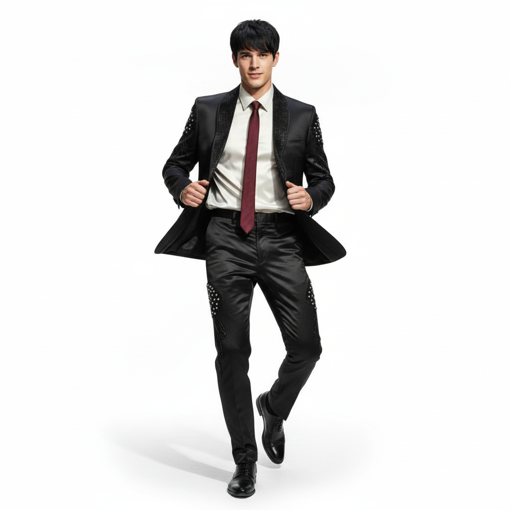 Barocco Star Strut Men's Embellished Suit Set - Black