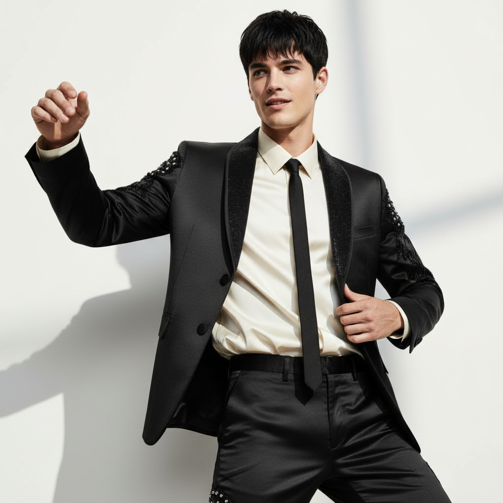 Barocco Star Strut Men's Embellished Suit Set - Black