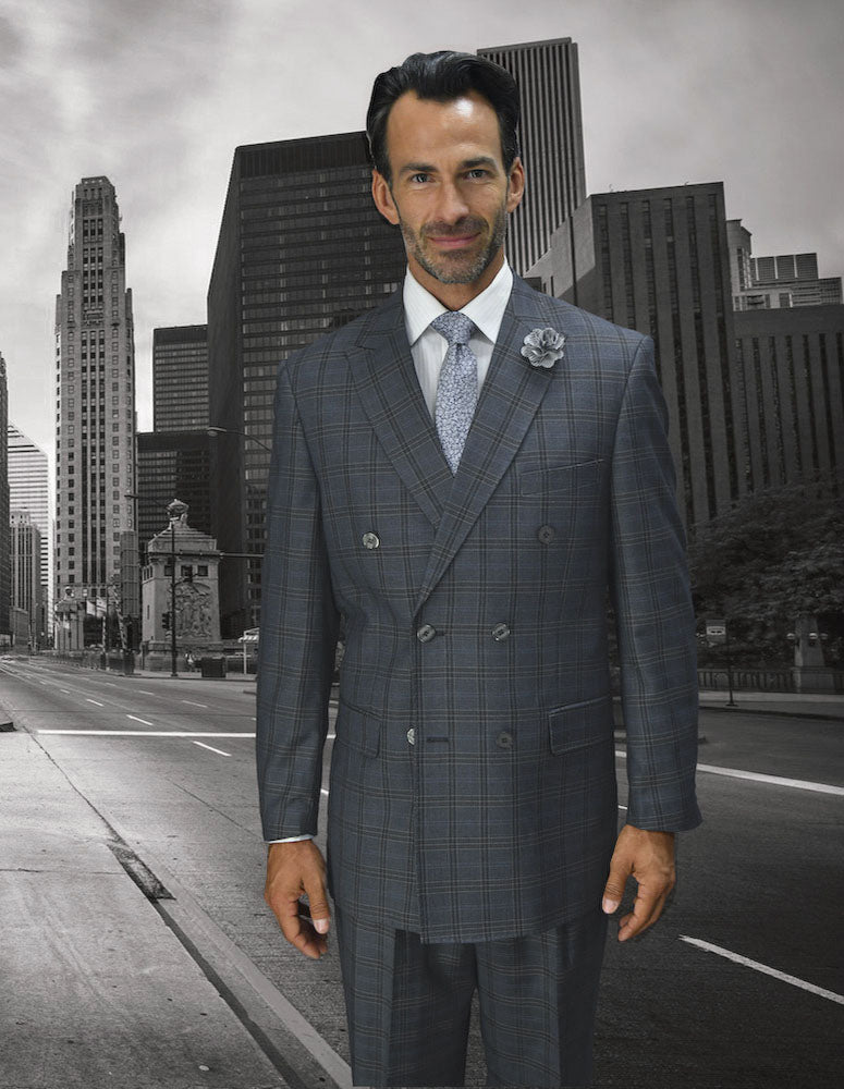 2pc Grey Double Breasted Suit. Super 150's Italian Fabric| SD-200| Grey