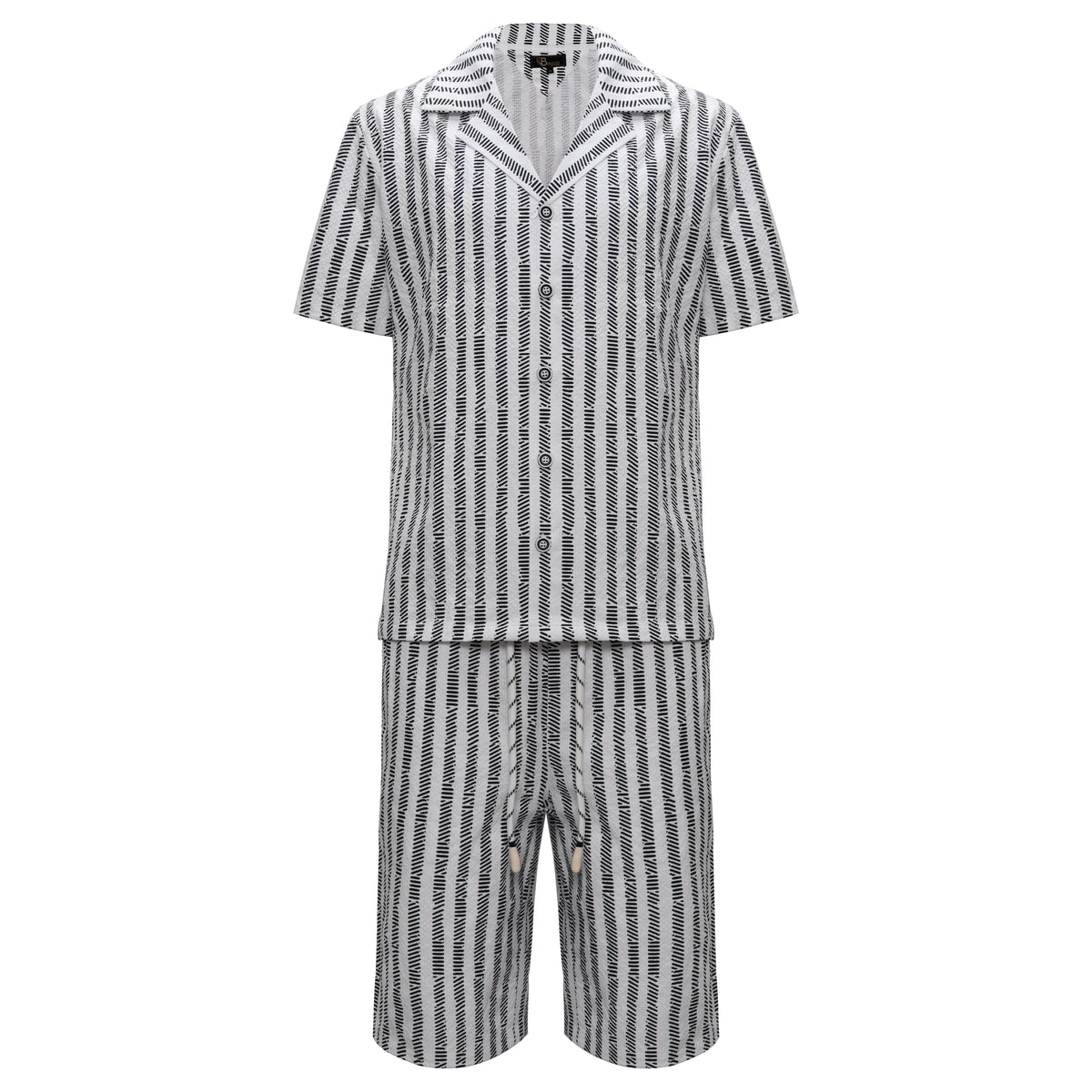 Men’s Striped Button-Up Shirt & Shorts Set WHITE/BLACK