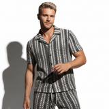 Barocco Men's Vintage-Inspired Textured Striped Set - Black/White
