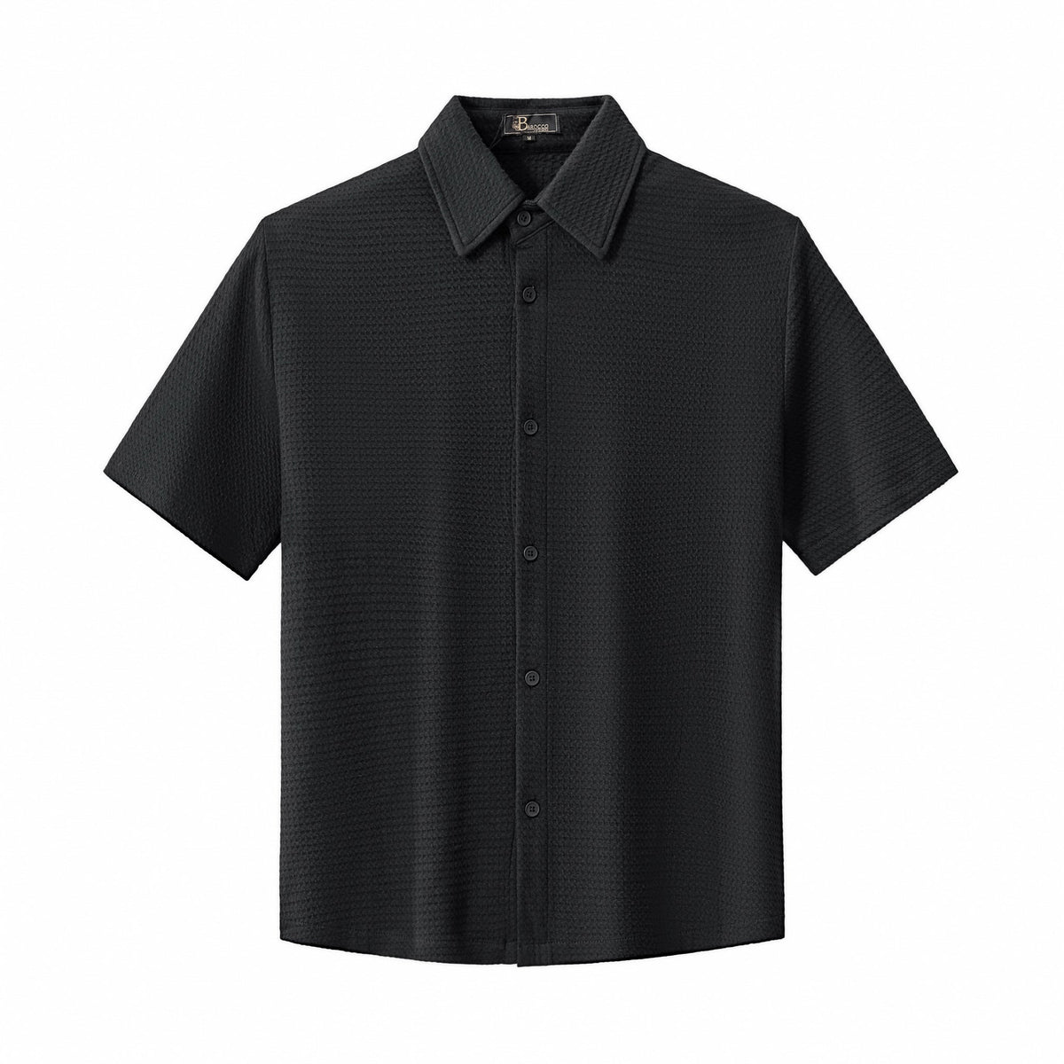Barocco Vista Men's Waffle Textured Shirt & Pants Set - Black