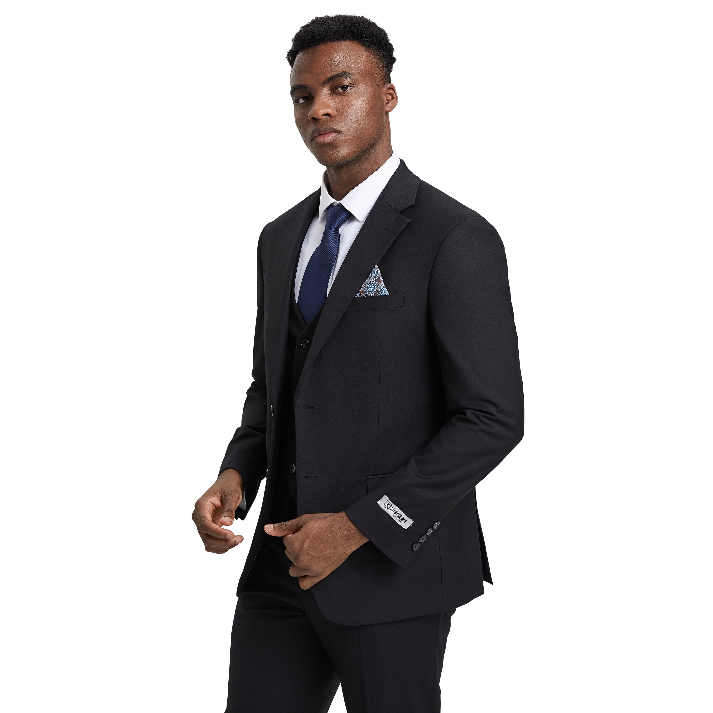 Men's Stacy Adams Hybrid-Fit 3pc Notch Lapel Suit Set, Jacket Vest and Pants