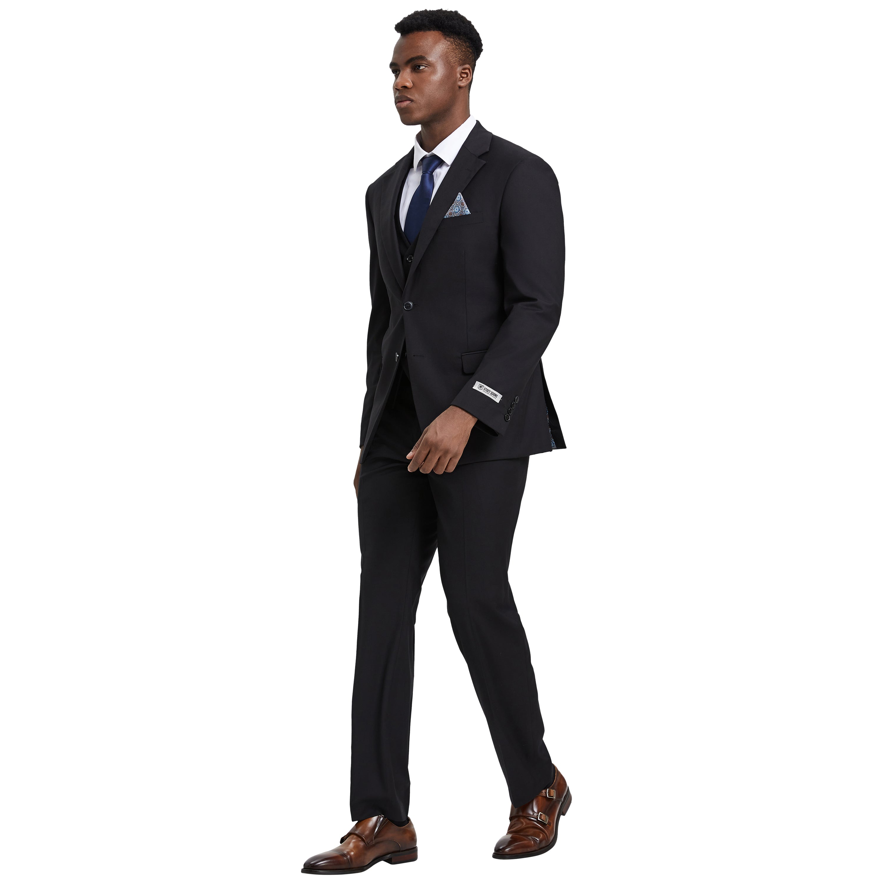 Men's Stacy Adams Hybrid-Fit 3pc Notch Lapel Suit Set, Jacket Vest and Pants