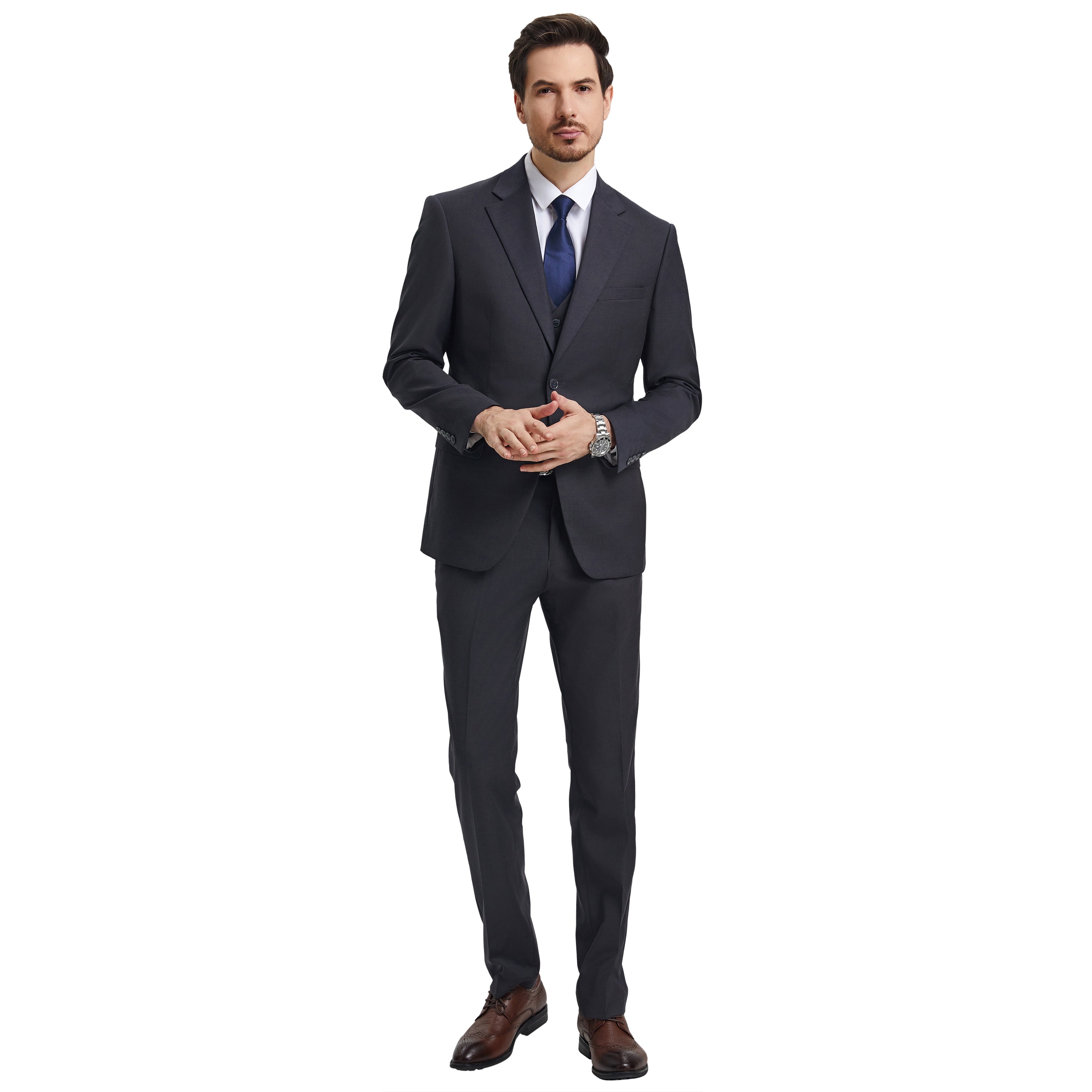Men's Stacy Adams Hybrid-Fit 3pc Notch Lapel Suit Set, Jacket Vest and Pants