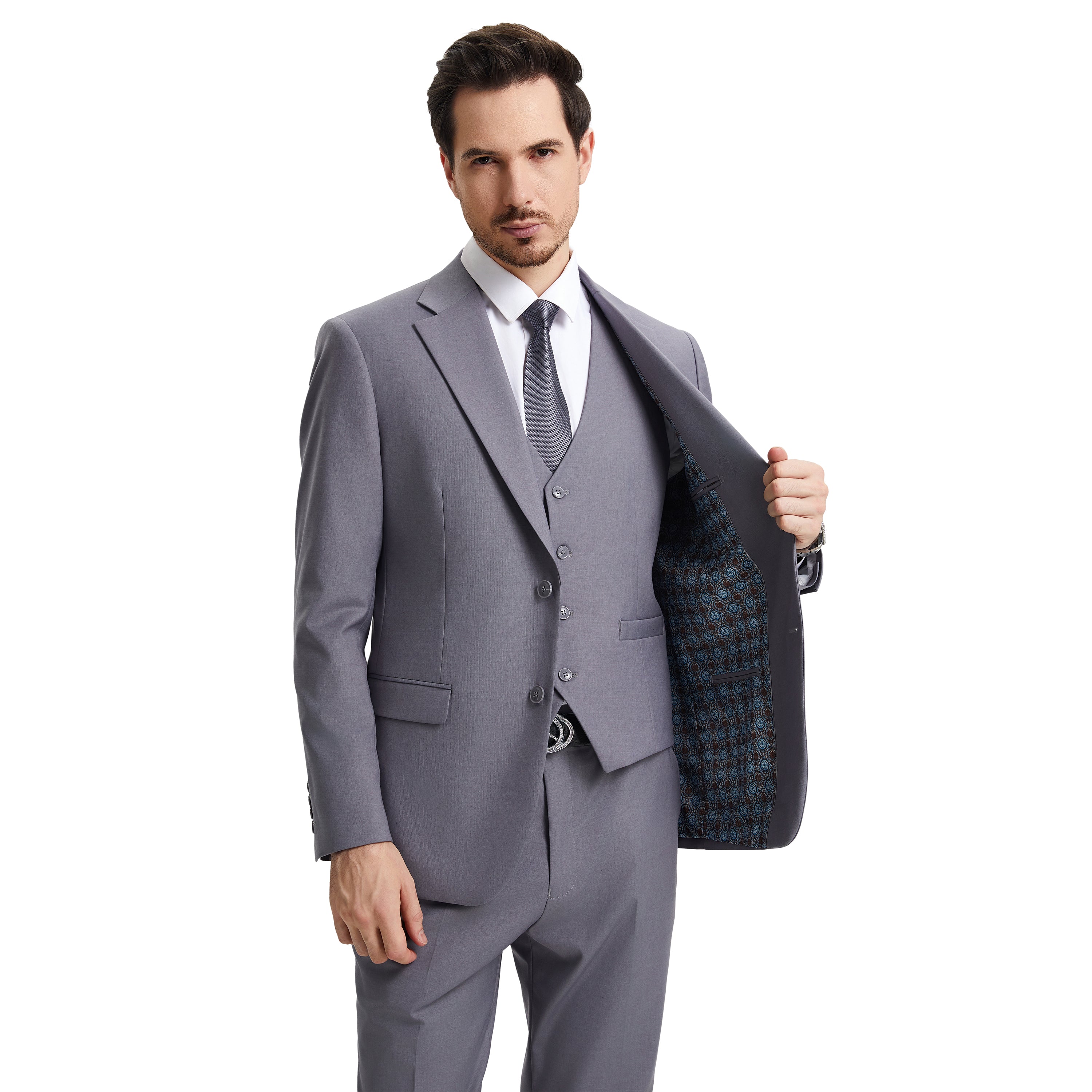 Men's Stacy Adams Hybrid-Fit 3pc Notch Lapel Suit Set, Jacket Vest and Pants