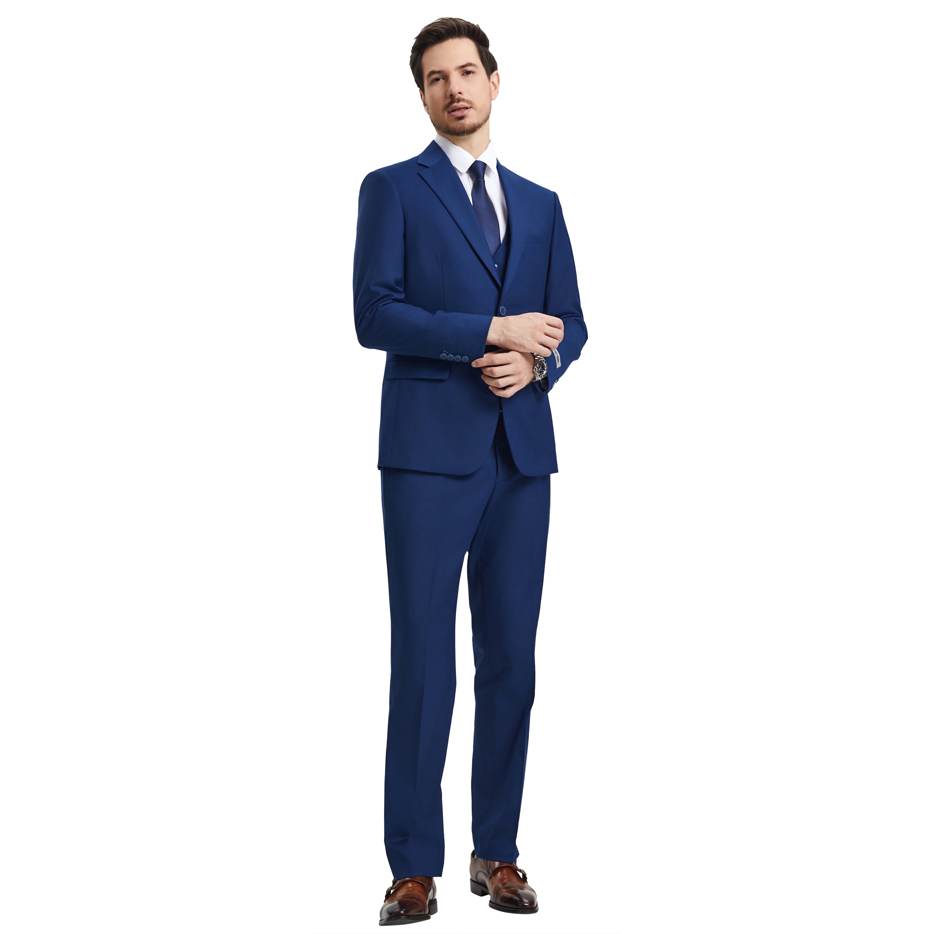 Men's Stacy Adams Hybrid-Fit 3pc Notch Lapel Suit Set, Jacket Vest and Pants
