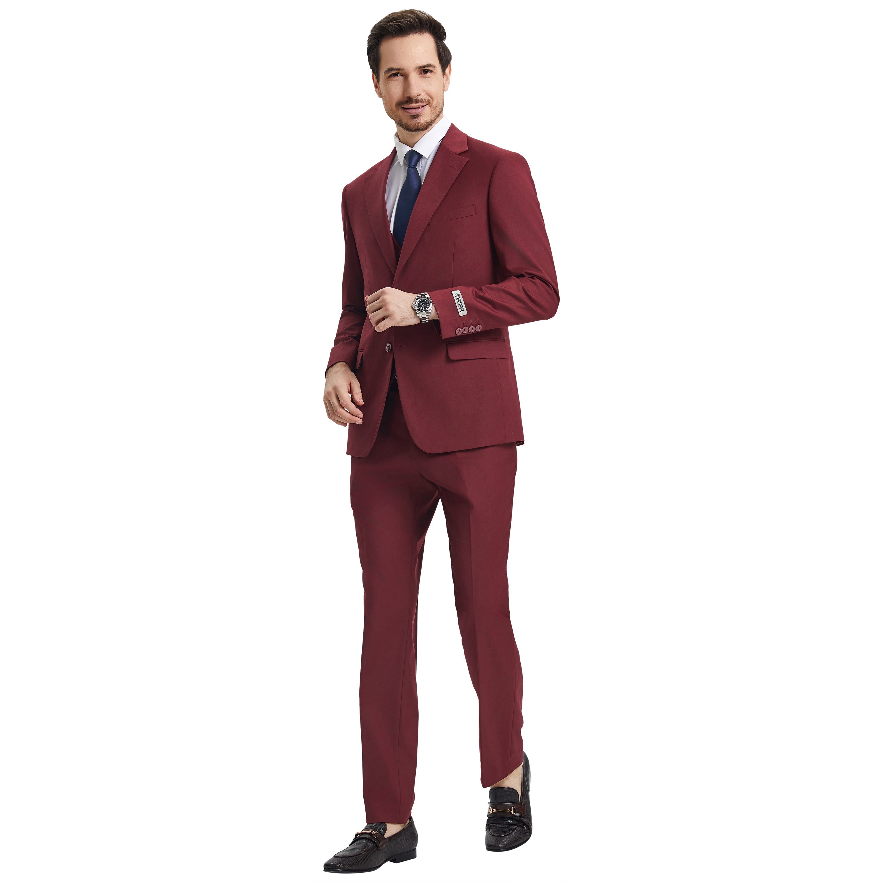 Men's Stacy Adams Hybrid-Fit 3pc Notch Lapel Suit Set, Jacket Vest and Pants
