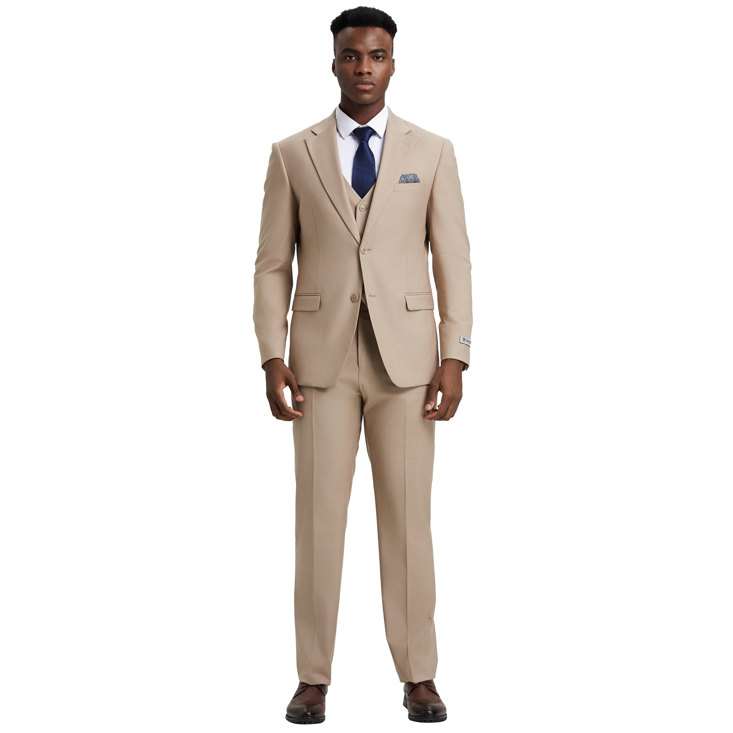 Men's Stacy Adams Hybrid-Fit 3pc Notch Lapel Suit Set, Jacket Vest and Pants