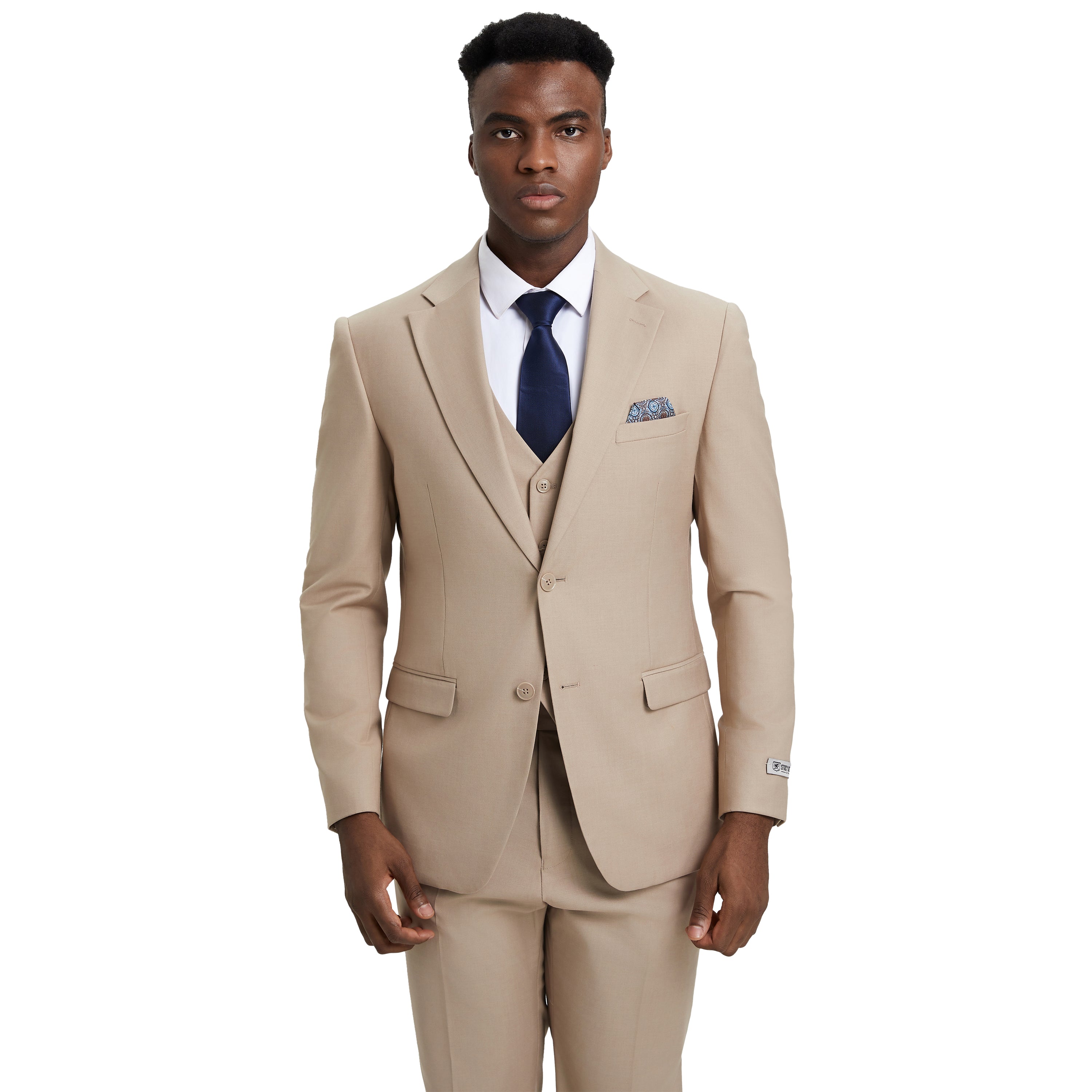 Men's Stacy Adams Hybrid-Fit 3pc Notch Lapel Suit Set, Jacket Vest and Pants