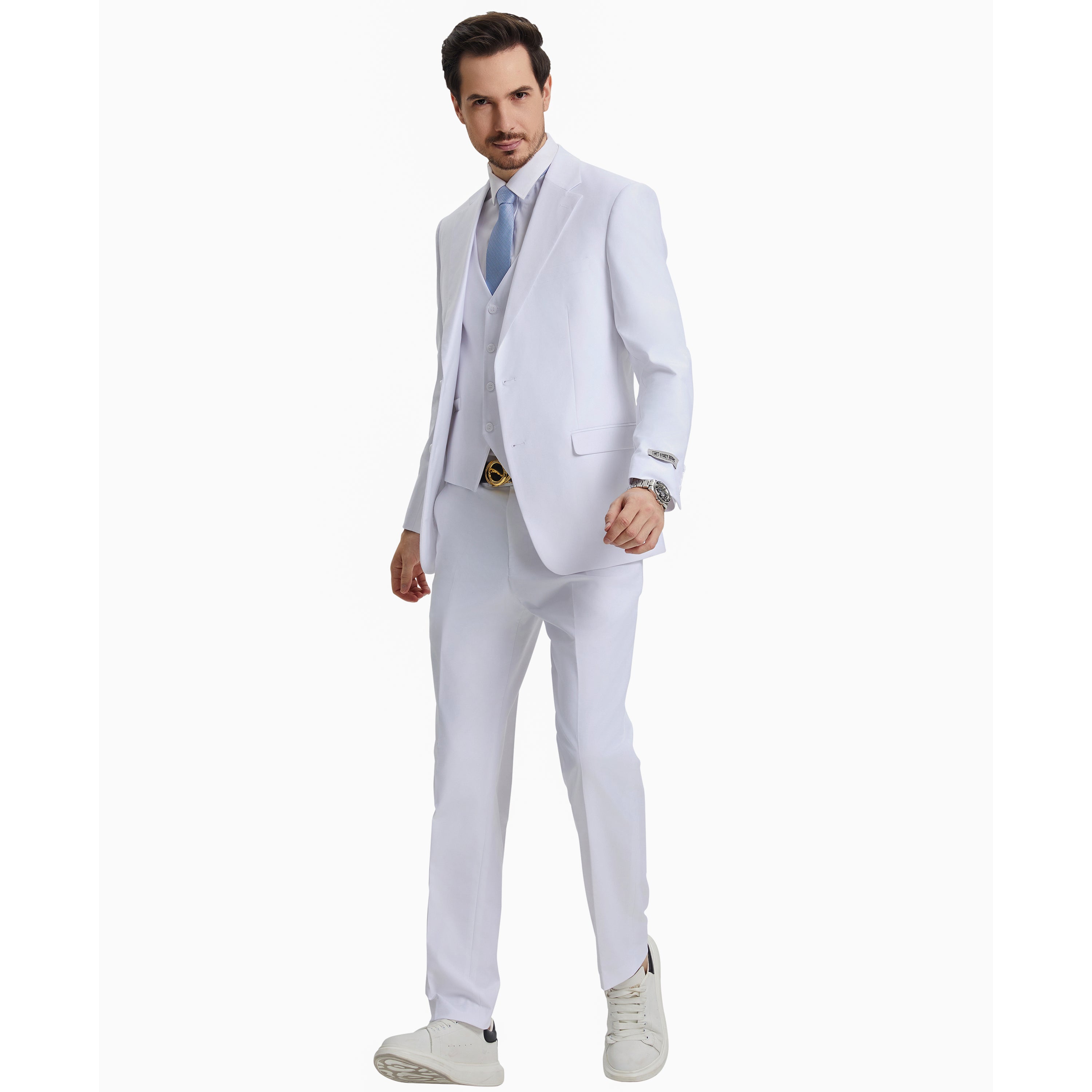 Men's Stacy Adams Hybrid-Fit 3pc Notch Lapel Suit Set, Jacket Vest and Pants