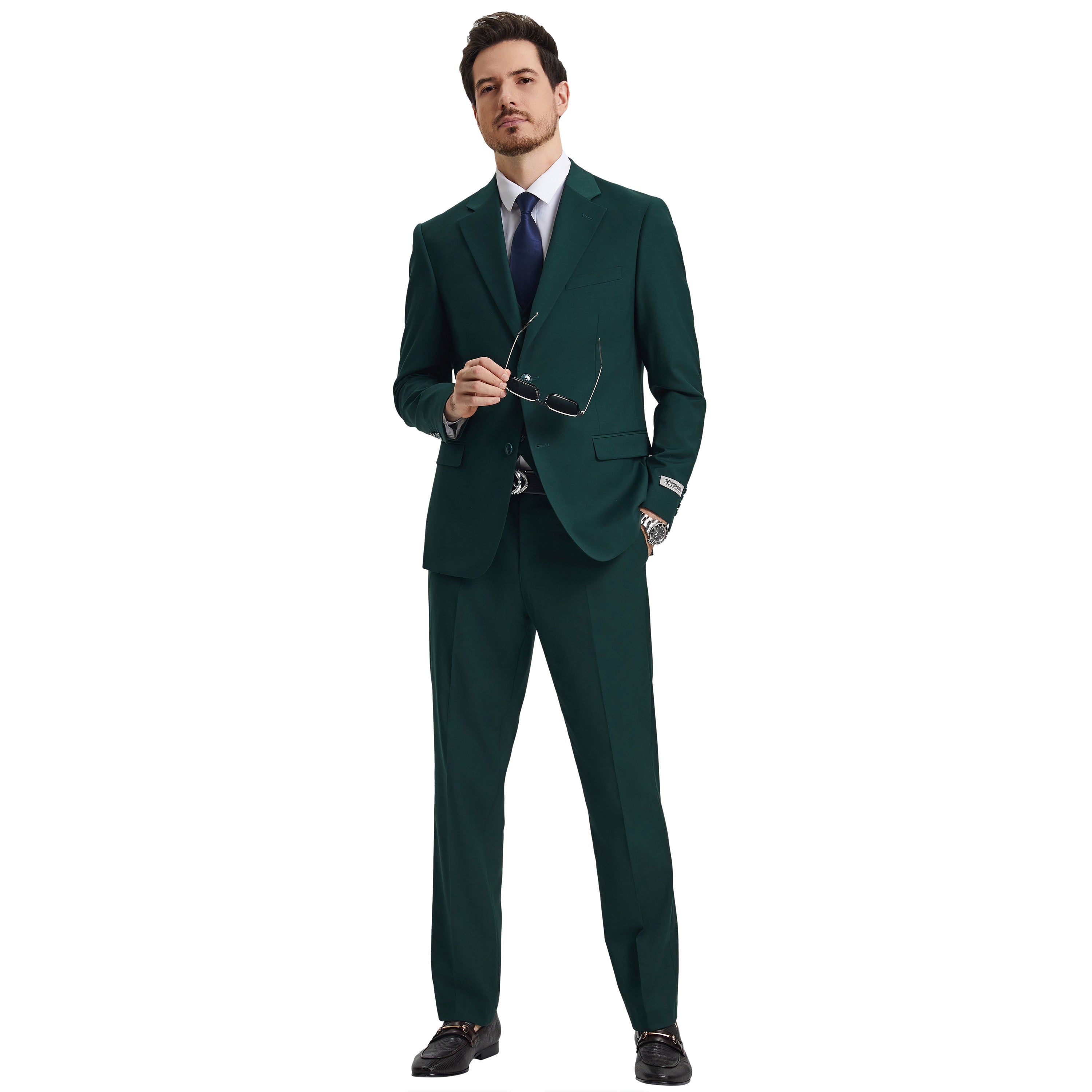Men's Stacy Adams Hybrid-Fit 3pc Notch Lapel Suit Set, Jacket Vest and Pants