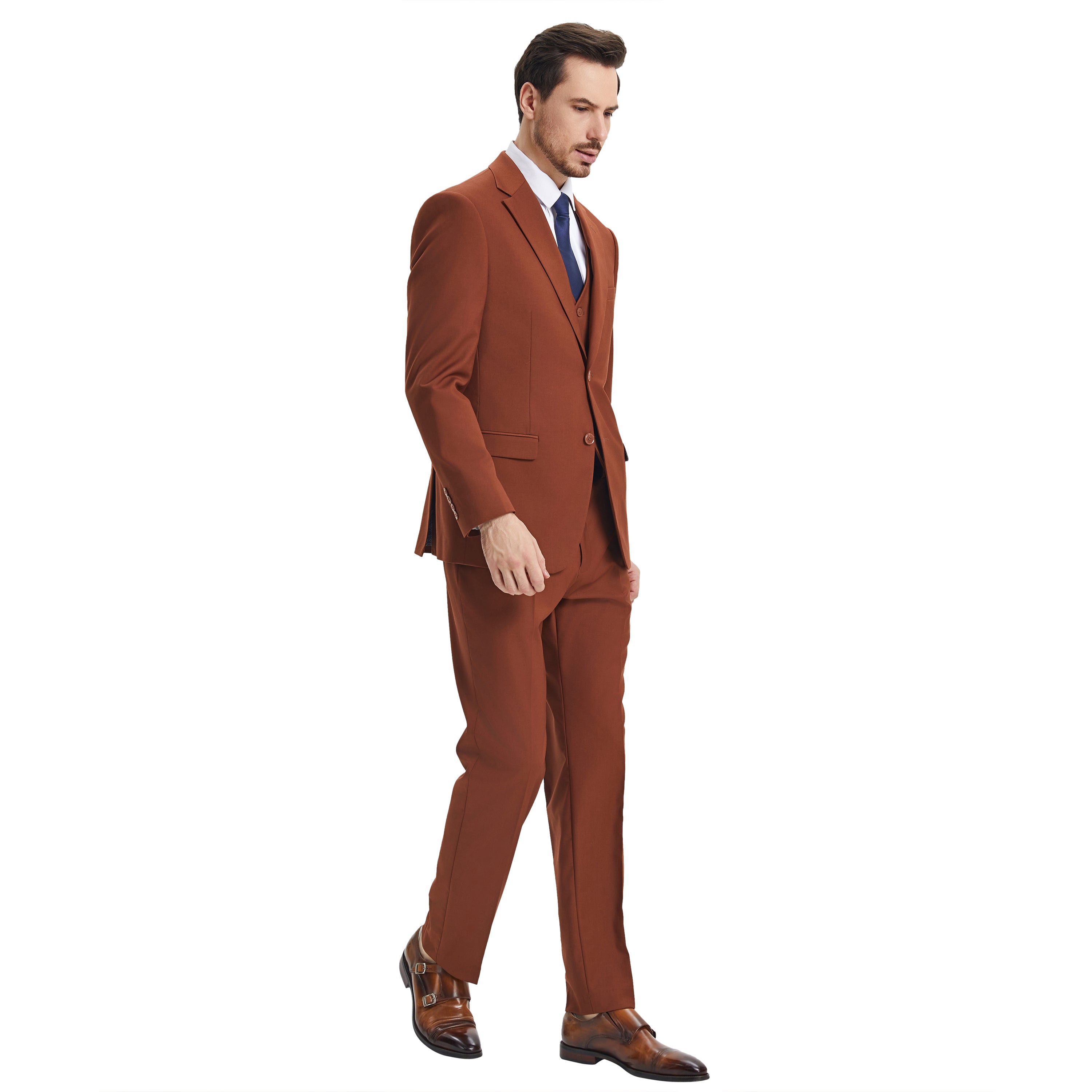 Men's Stacy Adams Hybrid-Fit 3pc Notch Lapel Suit Set, Jacket Vest and Pants