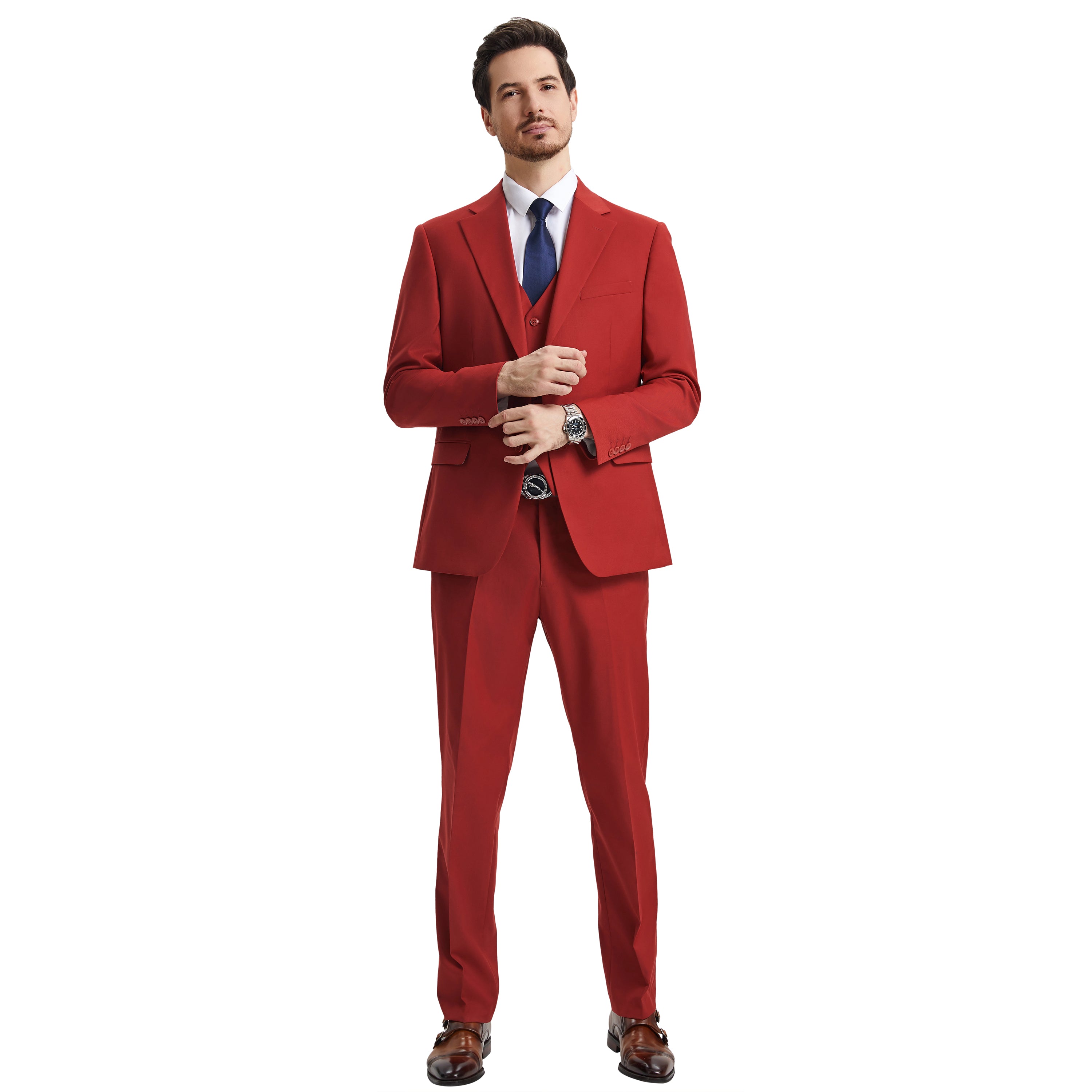 Men's Stacy Adams Hybrid-Fit 3pc Notch Lapel Suit Set, Jacket Vest and Pants