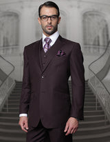 Men’s Eggplant solid 3pc suit tailored fit STATEMENT SUITS STZV-112