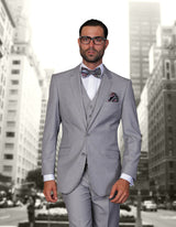 Men’s Grey solid 3pc suit tailored fit STATEMENT SUITS STZV-110
