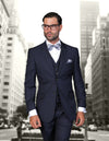 Men’s Navy solid 3pc suit tailored fit STATEMENT SUITS STZV-105