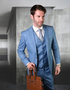 Men’s Steelblue solid 3pc suit tailored fit STATEMENT SUITS STZV-101