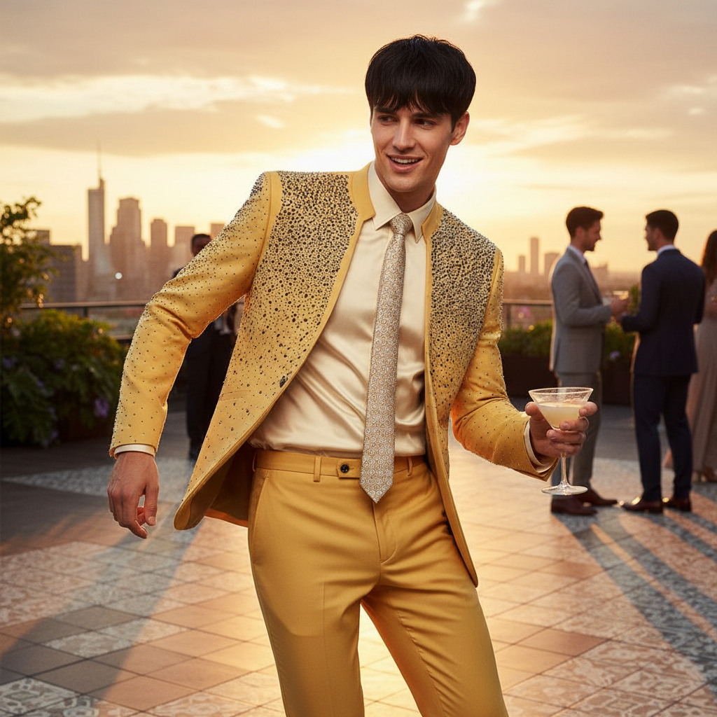 Golden Radiance Crystal Suit Set-YELLOW/GUN