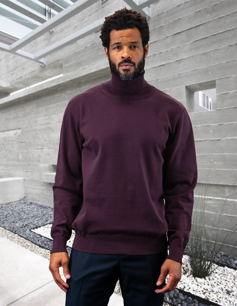 Men’s eggplant turtle-neck sweater modern fit wool cashmere STATEMENT SUITS TNS-100