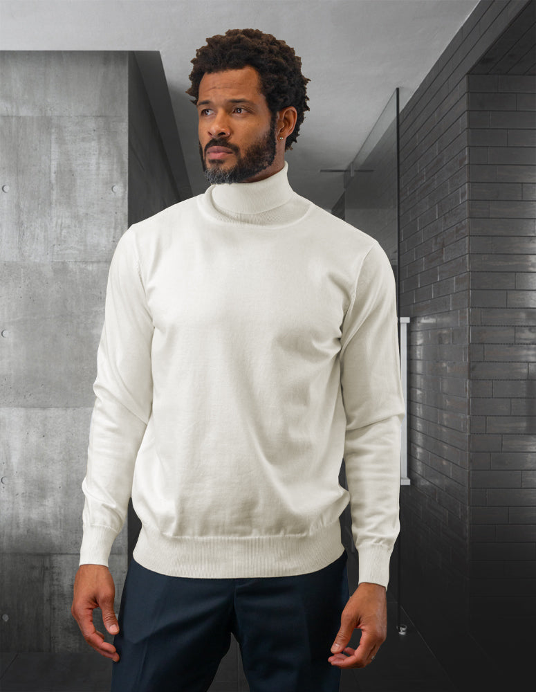 Men’s Offwhite turtle-neck sweater modern fit wool cashmere STATEMENT SUITS TNS-100