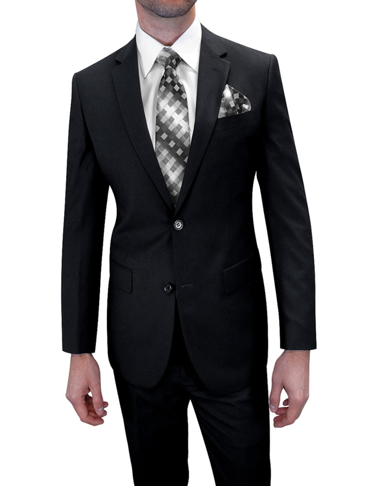 2pc Solid Color Black Suit Modern Fit Flat Front Pants| TS-02| Black