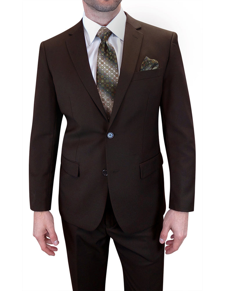 2pc Solid Color Black Suit Modern Fit Flat Front Pants| TS-02| Brown