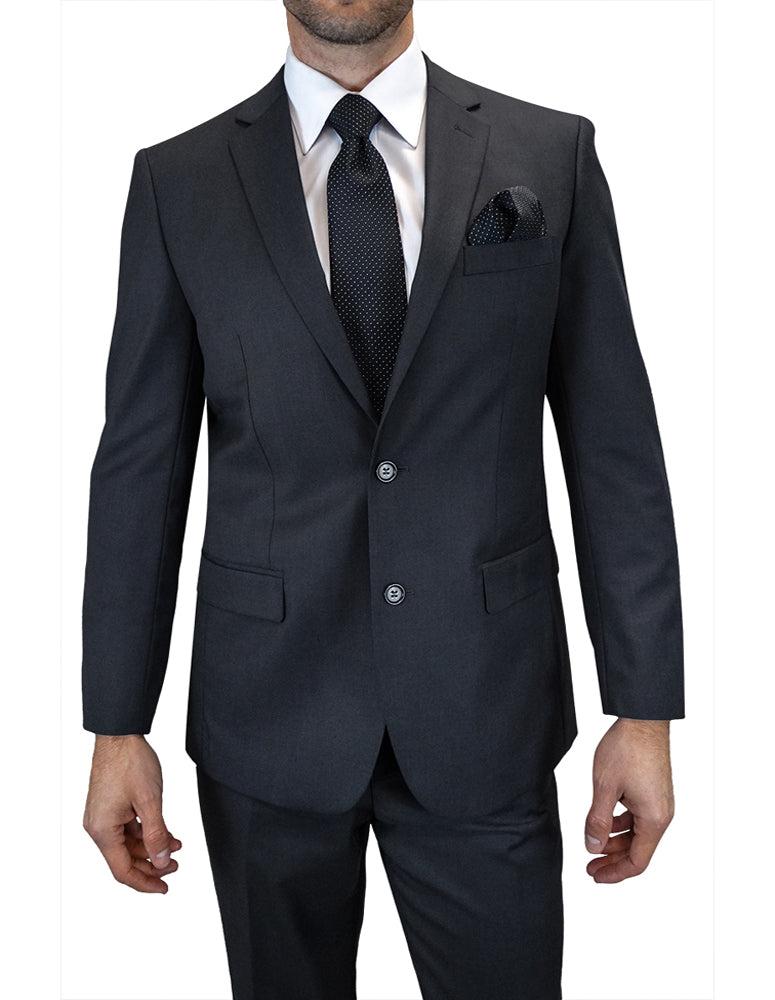 2pc Solid Color Black Suit Modern Fit Flat Front Pants| TS-02| Charcoal