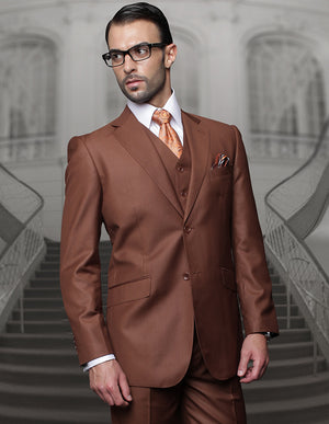 3pc Regular Fit Pleated Pants Super 150\'s Solid Color Italian Wool. Classic Fit| TZ-100| Copper