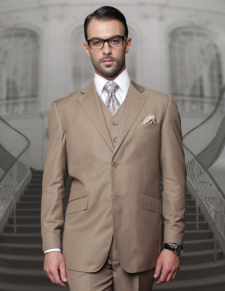 TZ-100BG-Br3 Pc. Platinum Bold Black Pinstripe Suit Regular Fit Pleated Pants Super 180’s Italian Wool | onze