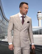 Men’s tan double-breasted 2pc suit regular fit STATEMENT SUITS TZD-100